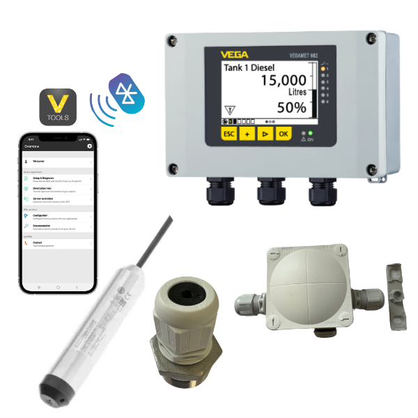 VEGASYS Tank Gauge Package- Single Tank System with Submerged Hydrostatic Level Sensor- 3m Sensor Range