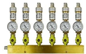 Manifold ext. 6 pipes, shut-off valves, gauge -1 to 0bar, QU8/6