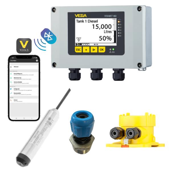 VEGASYS Tank Gauge Package- Single Tank System with Submerged Hydrostatic Level Sensor- 3m Sensor Range - ATEX Rated - With Ullage Display